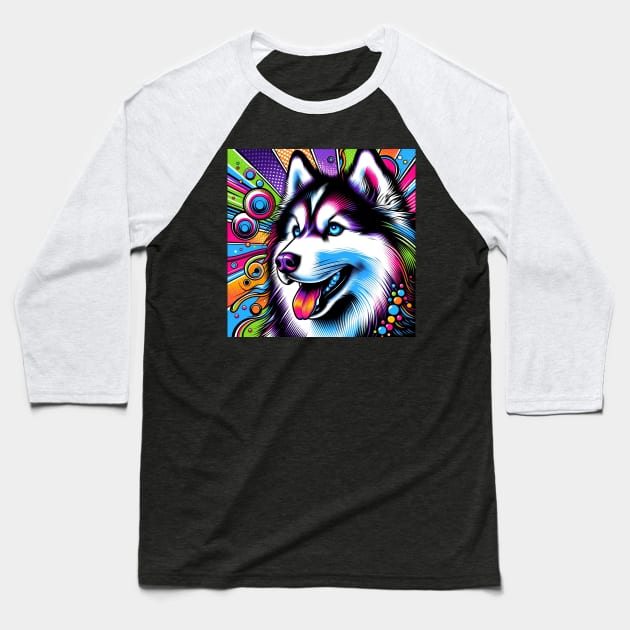 Pop Art Siberian Husky Tee - Sleek Canine Couture Baseball T-Shirt by PawPopArt